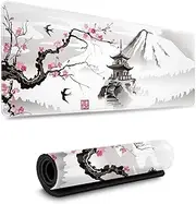 Watercolor Cherry Blossom Mouse Pad,Japanese Cherry Blossom White Game pad 80 x 30 cm,Sakura Larger Gaming Mouse Mat,Long Nonslip Rubber Base Mice Pad for Office Home and Gaming