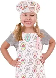 Kids Apron and Chef Hat Set, Cotton Child Aprons with Pocket - Girls Boys