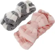 2Pcs Women'S Hair Band Head Towels Bow Hairband Bow Makeup Wrap Scrunchies for W