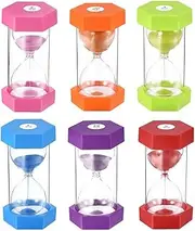 Large Sand Timer, Hourglass Timer Colorful Sandglass Timer 1 min/2 min/3 min/5 min/10 min/15 min Kids Timer Visual Sand Clock Timer for Games Classroom Home Office Kitchen Teeth Brushing (Pack of 6)