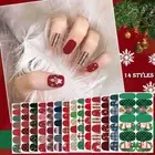 1Seet/14PCS Nail Art Christmas Nail Stickers Glitter Decals Nail Wraps DIY