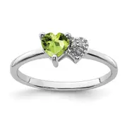 Sterling Silver Polished Peridot and Diamond Ring