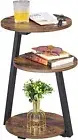 Round End Table Side Table with Metal Frame, Accent Table Rustic Brown