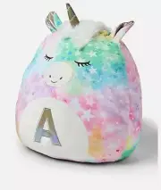 Justice Initial Unicorn Squishmallow Rainbow Plush Pillow Initial Letter "W" New