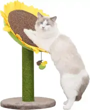 2-in-1 Sunflower Cat Scratching Post and Bed with Bee Teaser Toy