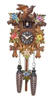Quartz Cuckoo Clock 5 leaves, bird, with music EN 522/21 QM NEW