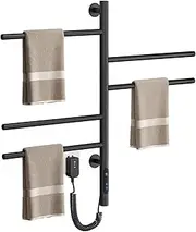 ZGSYH 82W LCD Electric Heated Towel Rail,Wall Mounted 5 Arm Swivel Towel Rack,Electric Stainless Steel Bathroom Radiator (Color : Black)