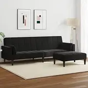2-Seater Sofa Bed with Footstool Black Velvet Home Sofa