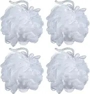 iboodi 60g/pcs White Mesh Bath Sponge Pouf Shower Loofahs Shower Puff Pack of 4 (White)
