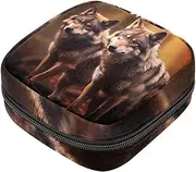 Period Bag,Sanitary Napkin Storage Bag,Autumn Forest Wolf,Tampon Holder for Purse