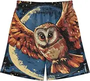 [WOIWB] Boys' Shorts with Pockets-Owl Moon Moonlit, Kid's Athletic Shorts for Sport Home XS