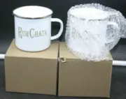 Set of 2: Rum Chata Copper, White Enamel Mule Mug Cup with Gold Lettering NEW!!!