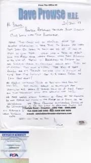 STAR WARS : HAND-WRITTEN LETTER FROM DARTH VADER (DAVE PROWSE RIP) PSA