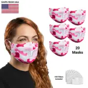 (20-Pack) Victor Fitness VM25PK Pink Camo Cloth Reusable Face Masks + 100 Filter