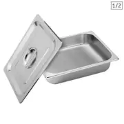 NNEAGS GN Pan Full Size 1/2 GN Pan 6.5cm Deep Stainless Steel Tray With Lid