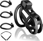 Chastity Cage Male Cock Cage,Chastity Device Male Chastity Cage with 3 Sizes Rings & Invisible Lock & Key, 3D Printed Lightweight Cage Bondage Gear & Accessories for Abstinence and Exercise Black