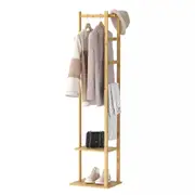 Fin Heavy Duty Bamboo Coat Stand Freestanding Corner Clothes Rack W/ Hook & Shelves