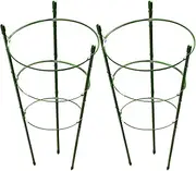 LEOBRO 2 Pack Plant Support Cage Metal Rust Resistant Garden Plant Support Ring Plant Stake Plant Support for Tomato, Trellis, Climbing Plant, Flower, 17.7” High, 5.48”/6.18”/6.89” Inner Diameter