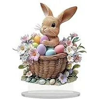 Easter Bunny Decorations, Easter Rabbit Decorations, Easter Bunny Table Decorations, Cute 2D Acrylic Flat Bunny Ornament for Home Table Decor, 7.9"