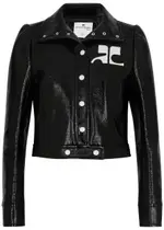 Courrèges Logo Cropped Vinyl Jacket - Black - 10 10