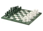 16" Green & White Marble Chess Set 3 3/8" King