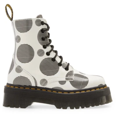 Dr. Martens Jadon Polka Dot Leather Platform Boot White Black US Women 8 / Men 7