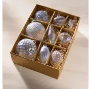 Hand-Blown Luster Glass Ornament Box, Set of 9