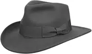 [Epoch hats] Indiana Jones Style Men's Wool Felt Outback Fedora with Grosgrain or Faux Leather Band
