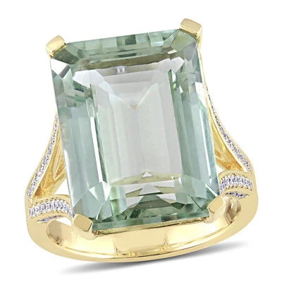Amour 14K Yellow Gold 15 CT TGW Green Quartz & 2/5 CT TDW Diamond Ring