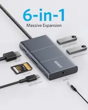 Anker USB C Hub, PowerExpand 6-in-1 USB-C Adapter, with 4K HDMI, 100W PD