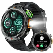 Smart Watch for Men with LED Flashlight,1.45In HD Outdoor Tactical Rugged Smartwatch,Sports Fitness Tracker Watch with Sleep Monitor