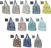 12Pcs Shopping Tote Bags Large Capacity Groceries Bags Foldable Lightweight Grocery Shopping Bags Machine Washable Polyester Storage Bag 12kg Load-bearing Capacity for Shopping Camping