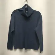 Madewell Womens Blue Wool Blend Button Shoulder Turtleneck Pullover Sweater M