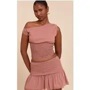 Mauve Gathered Off The Shoulder Crop Top, Mauve