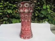 VINTAGE BOHEMIA QUEEN LACE GOLD RUBY 24% LEAD CRYSTAL VASE 10" NIB