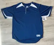 DRI-POWER 2 button Baseball Mesh Pullover Jersey by Russell NAVY BLUE ADULT XL