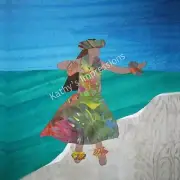 Hula Dancer Fabric Quilt Block Beach Hawaiian Dancing Luau Blue Sky Square