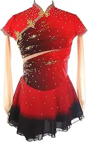 [Zagitova] Figure Skating Dress for Women Mesh Skirt Girls Stand Collar Long Sleeve Gradient Competition Performance