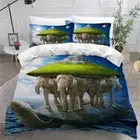 Cover Double Size Green Jungle 3D Bedding Set 3Pcs Elephant, Turtle Adults Boys