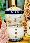 NEW ANTHROPOLOGIE COOKIE JAR CANISTER JOYEUX NOEL MERRY CHRISTMAS 2 PC. SNOWMAN
