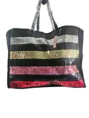 NWT 2017 L Victoria's Secret Tote Travel Bag Sequins Gold Pink Red Silver