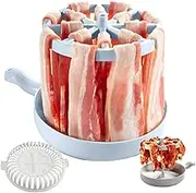 2-in-1 Microwave Bacon Cooker, Reusable Microwave Bacon Rack, Easy to Clean Microwave Bacon Rack Vertical Hanger Tray with 1 Potato Chips Baking Tray, for Cooks 1lb of Bacon and Reduces Fat by 40