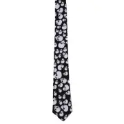 Men's Black Neck Tie White Skulls Skinny Novelty Rock Biker Gothic
