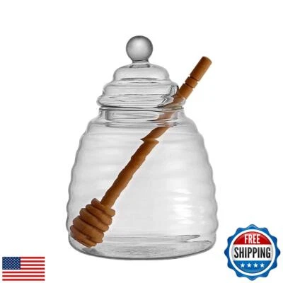 Eachave 16.9 Oz Honey Pot with Dipper, Glass Honey Jar and Dipper Set, Honey