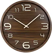 Furb Wooden Wall Clock - 60cm, Arabic Numerals, Non-Ticking, Battery Operated, Modern Decorative Round Clock for Living Room, Bedroom, Dining Room, Kitchen, Office, School