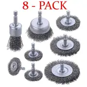 8 Pcs Stainless Steel Wire Brush Wheel Cup Brush Set for Drill Kit Attachment