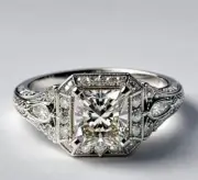 Art Deco 2.40 CT Asscher Cut Lab Created Diamond Ring Engagement 925 Silver Ring