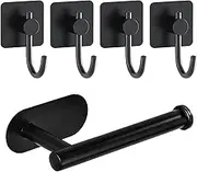 4PCS Adhesive Towel Robe Coat Hooks and 1PCS Towel Paper Holder Kit, Stainless Steel Heavy Duty Wall Coat Clothes Hangers Paper Roll Holders for Bathroom, Kitchen, and Offices