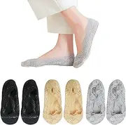 [KASESSS] 6 Pairs Lace No Show Socks Women, Universal Invisible Socks, Low Cut Women's Socks with Non-Slip Silicone Ladies Socks Boat Shape Non Slip Socks for Loafers Sneakers High-Heel Shoes, Skin