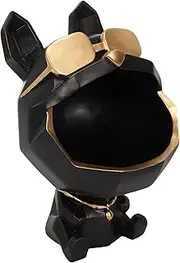 consortium menager parisien Dog Sculpture with Glasses Empty Pocket, Black/Gold, 23 cm